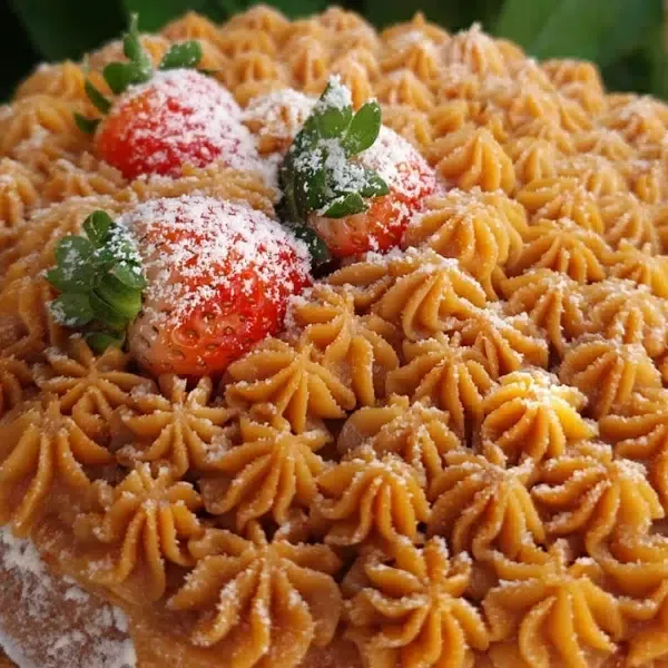 Bolo de festa sem glúten de doce de leite com morangos